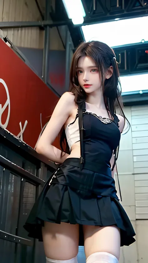 mini skirt,drawers,Supermodel、lolita fashion,seen by a girl from below,underground tunnel background,Red stains on the girl&#39;s clothes,A girl with a superior expression