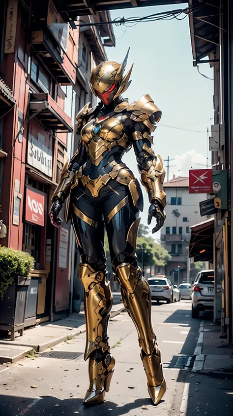 a woman adorned in fantasy-style full-body armor, a crown-concept fully enclosed helmet that unveils only her eyes, a composite ...