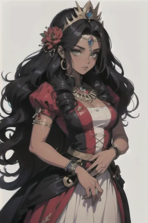 ((best quality)), ((masterpiece)), (detailed), perfect face, female, long hair, curly hair, black hair, red tinted hair, fantasy...