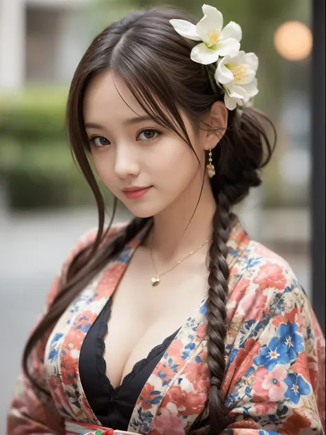 table top, highest quality, figure, super detailed, finely, High resolution, 8k wallpaper, 完璧なダイナミックな構figure, detailed and beautiful eyes, She wears a red kimono,medium hair,natural color lip, bold sexy pose,smile,Harajuku、Japan girls at 24 years old、cute、...