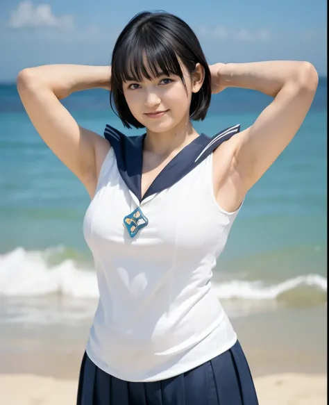 ((highest quality)), ((masterpiece)), ((realistic)), (sailor_mercury:1.2), on a date on the beach in midsummer,(chubby:1.2), thi...