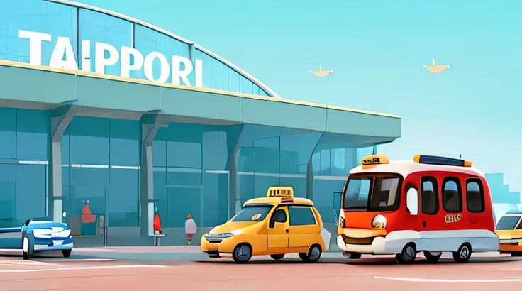 airport, flat illustration, transport design, stylized digital illustration, transportation design, taxi, cartoon illustration, taxis, stylized illustration, illustration!, digital illustration, stylised illustration, simple illustration, cartoon style ill...