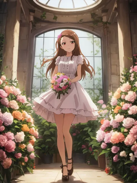 dsiori, minase iori, photo shoot, iori minase, flower arrangements, wall of flowers, album cover, dress made of flowers, 1gorl, ...