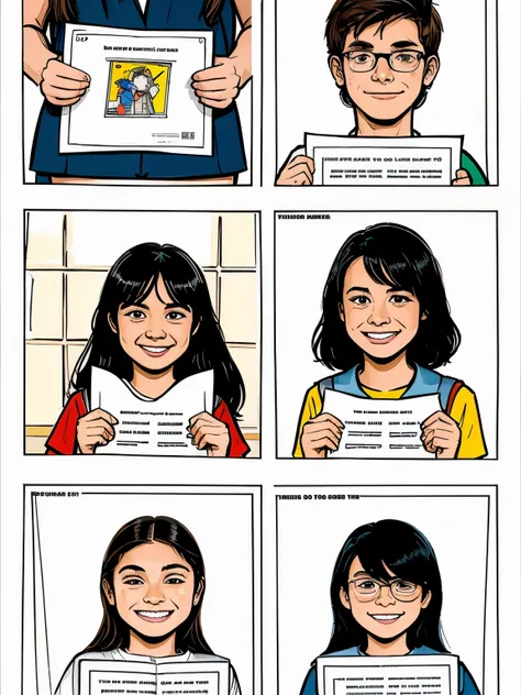 Make a school inclusion comic with drawings on 4 sheets 