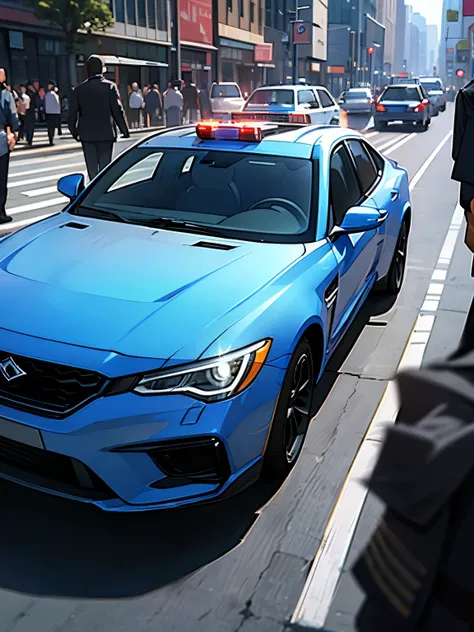 Carro de  policia en una ciudad new york
