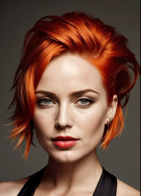 portrait of sks woman by flora borsi, style by flora borsi, bold, bright colors, orange mohawk haircut, ((flora borsi)),