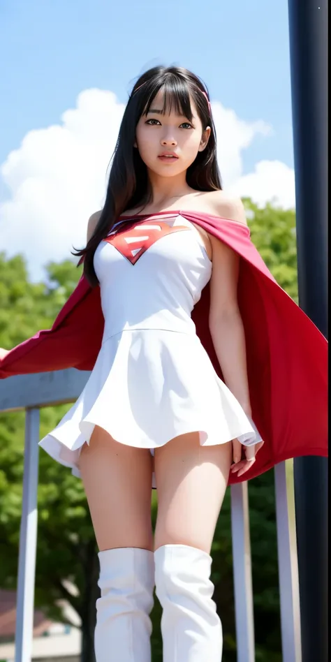 Highest image quality、real image、18-year-old美少女、ポニーテールbeautiful woman、beautiful sister、A woman wearing a pink dress and cloak is squatting in front of a building,spread legs、showwhitepanties,whitepanties,white panties、beautiful woman、Jun、beautiful sister、b...