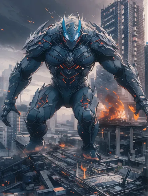 8K resolution, ((highest quality)), ((masterpiece)), ((super detailed)), monster, ウルトラマンのmonster, special effects, cool, urban area, destroyed city, whole body