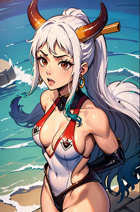 yamato una pieza, saliendo de las aguas termales, sexy, muscular ,highneck swimsuit,