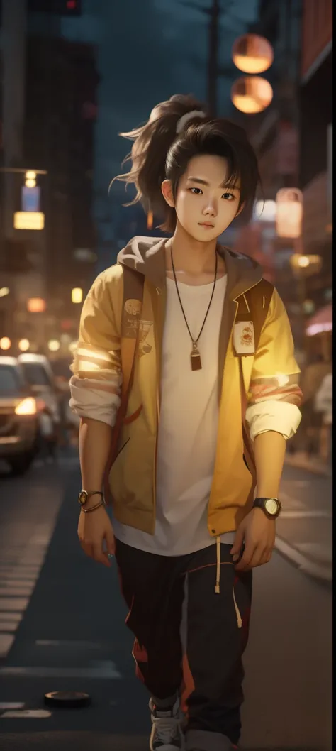 RAW photo, a portrait photo of 21 y.o man in casual clothes, night, city street, (high detailed skin:1.2), 8k uhd, dslr, soft lighting, high quality, film grain, Fujifilm XT3