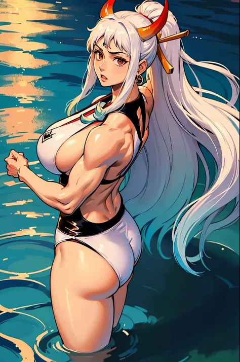 Yamato una pieza, saliendo de las aguas termales, sexy, muscular ,highneck swimsuit,