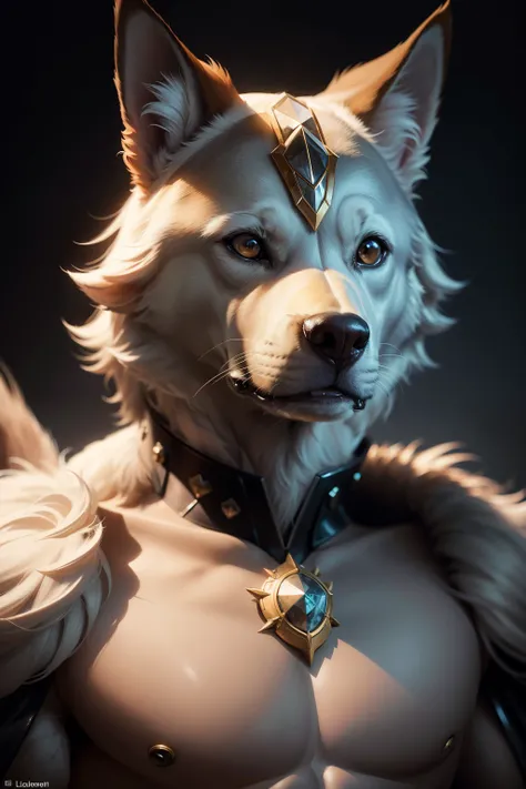 In the heart of a cutting-edge studio, a captivating human-dog hybrid creature named Zephyr poses for a realistic portrait. With 70% of his face bearing human features, his eyes reflecting a deep emotional intelligence, Zephyr boasts canine traits that com...