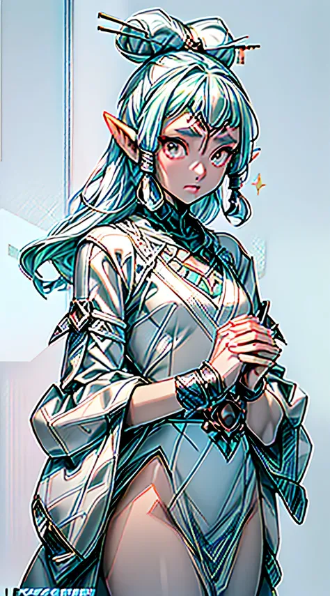 paya, cute elf,(((little ,tiny little body,little))),(((6 years old))),((anime elf with extremely cute and beautiful aqua hair)), (((elf,elf ears))), ((lesbian,yuri)),(((flat chest))),((((aqua hair:1.35,undercut aqua hair,short hair,colored inner hair,ear ...