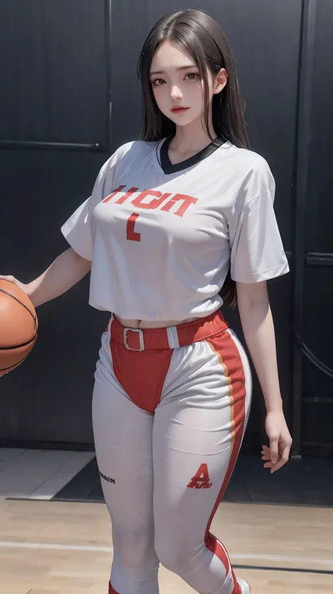 (girl wearing jersey number 10)|(1 girl wearing a size 10 shirt:1.5),jump,Violent buckle,(Basketball basket:1.2),perfect muscle lines,The perfect portrayal of sweat distribution,Bright ceilings