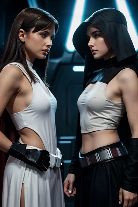 sisters choosing different star wars sides, dressed is sexy clothes and fight against each other for the side of light and side ...