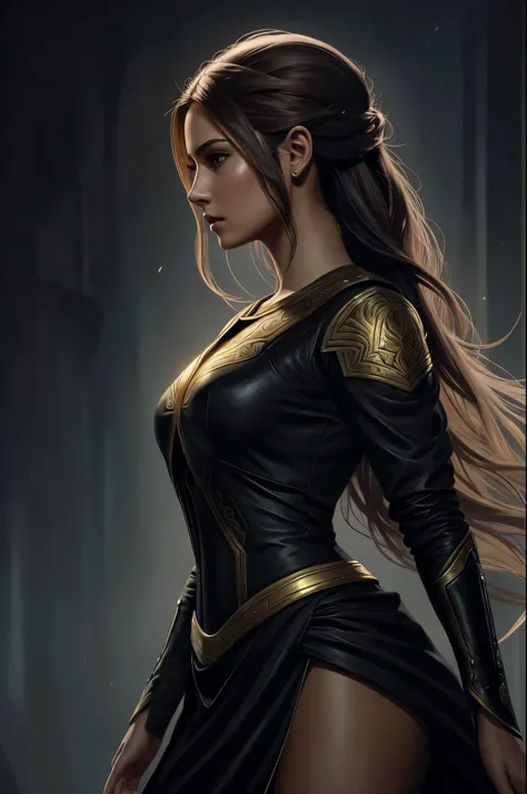 Mujer arafed con un halo dorado y vestido negro., hermosa pintura de personajes, impresionante arte de personajes, pintura detallada 4k, Arte digital 4k muy detallado, fanart best art station, fanart exquisito muy detallado, por Yang J., awesome digital il...