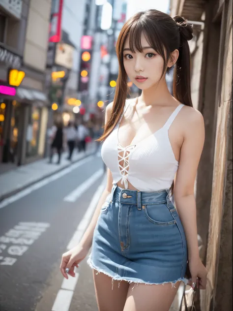 japanese woman　２0-year-old　　beautiful woman　real　twin tails　sexy costume　C cup　whole body　tall　perfect proportions　highest quality　Tokyo　In town　walk