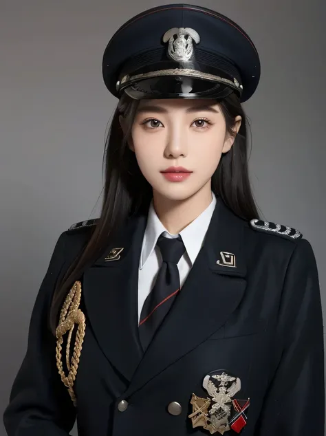 ((masterpiece、highest quality、Super detailed、High resolution、realistic、sharp focus、cinematic lighting))、bust shot、high contrast、Portrait of a beautiful female officer、heavy makeup、 (fine and beautiful eyes、thick and beautiful lips、highly detailed eyes and ...