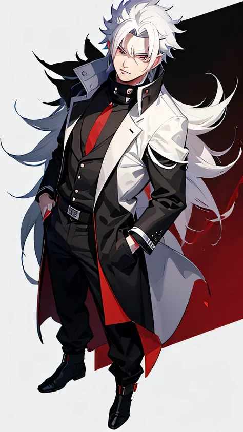 a man with white hair and a black jacket standing in front of a red and black background, kakashi hatake, badass anime 8 k, kakashi, joker as naruto, trigger anime artstyle, shinobi, anime wallaper, naruto artstyle, akatsuki akira, pain from naruto, joker ...