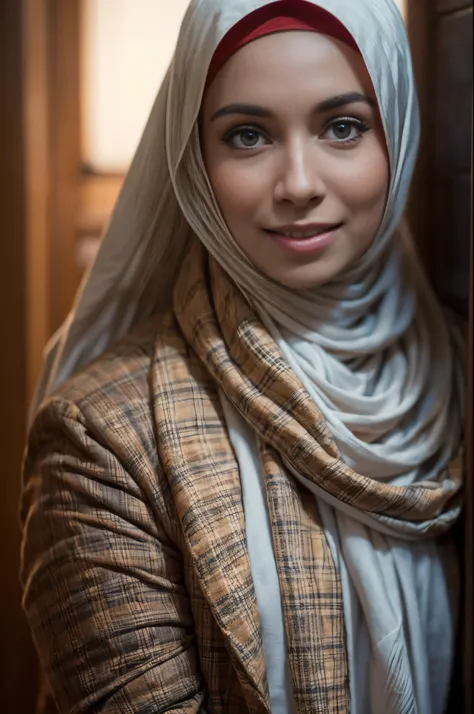 masterpiece, best quality, high res, 1girl with hijab, portrait, realistic, side lighting, wallpaper, masterpiece, best quality,...