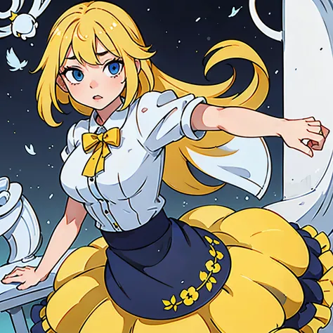 Yellow , girl, chess, princess, beautiful, wonderland, Strong yellow hair, anime, blue eyes, Cute, very beautiful, White clothes, 18 years