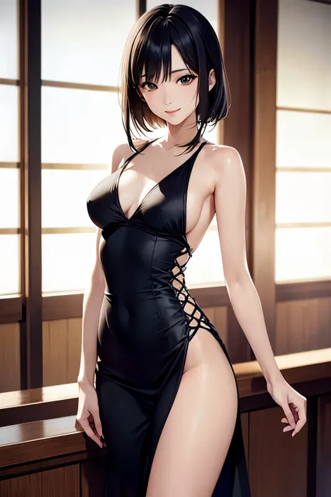 ,whole body, small breast, slender, two japanese, woman, beautiful face, Are thin, (sexy dress:1.5), Hotel, highest quality, ultra high resolution, (realism: 1.4), Depth of the bounds written, beautiful face, (Pueros face_v1: 0.8), half body,innocent smile...