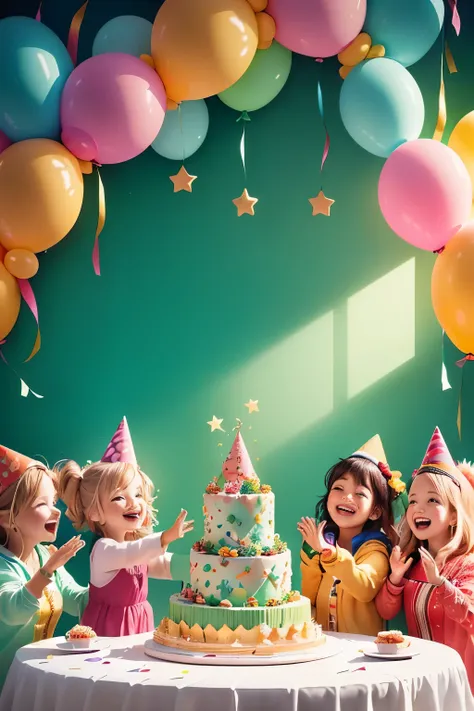 A lively and joyful group of cartoon characters come together to celebrate a birthday in a C4D setting. With colorful balloons, streamers, and party hats adorning the scene, they gather around a beautifully decorated cake, ready to sing and make this speci...