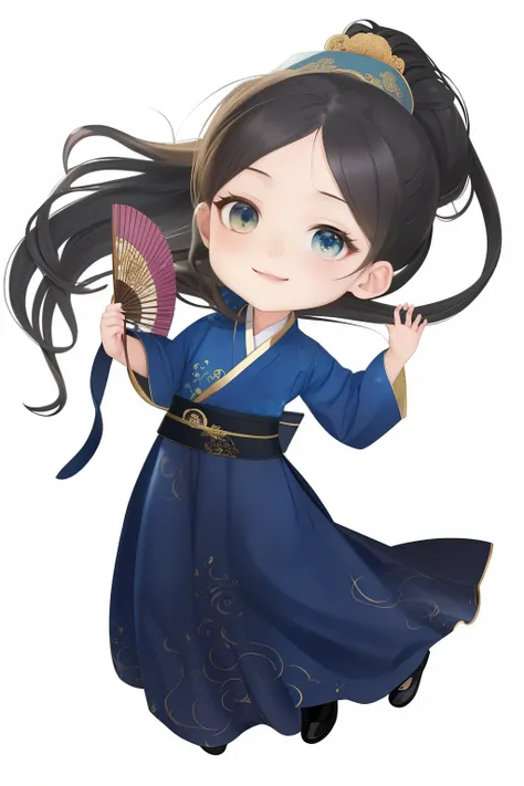 one wearing a blue dress、cartoon girl wearing headscarf, flowing hair and gown, Inspired by Ma Yuanyu, Wear long, flowing clothes, Official fan art, palace ， A girl wearing Hanfu, High quality fan art, full body xianxia, Hanbok, inspired by Guan Daosheng, ...