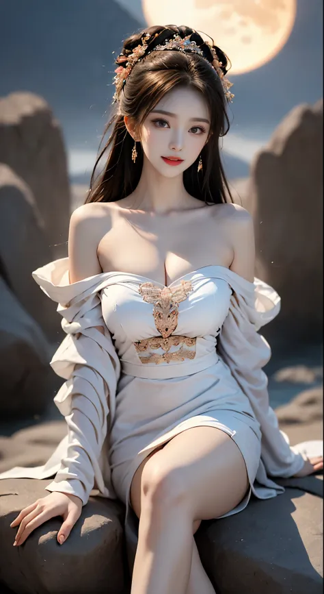 gufeng,bare shoulders,, ((bare shoulders)), ((whole body)), actual, fashion girl, red lips, mature women, cosmetics, big eyes, b...