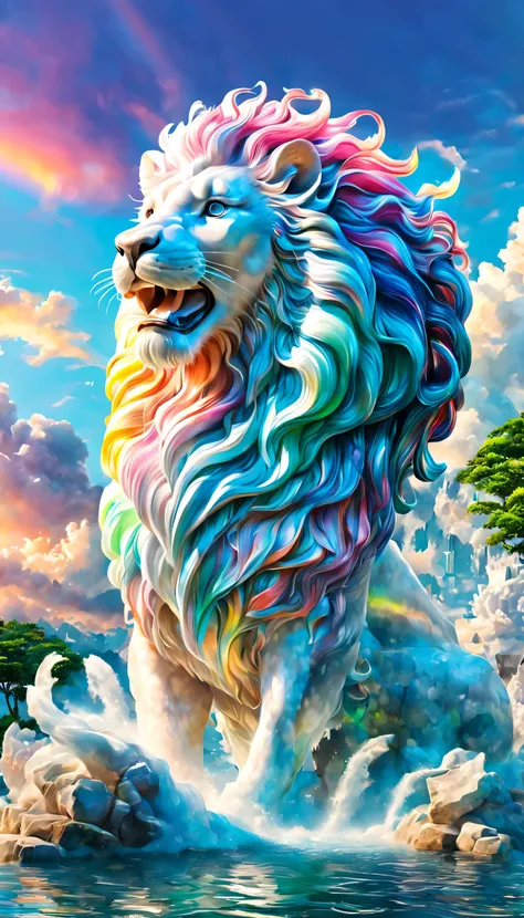 ((putting water out of the mouth))merlionの巨大な石像:merlionの滝:merlionと滝を一体化する,merlion:a fictional animal with a lion&#39;s head and ...