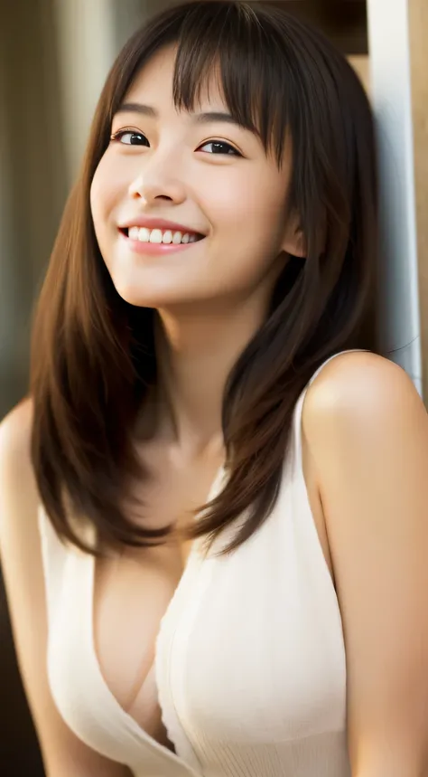 Japanese ),((beautiful girl)),cleavage,An expression that imagines something pleasant:1.2,(perfect body beauty:1.2),((perfect body)),(shy smile),beautiful teeth,