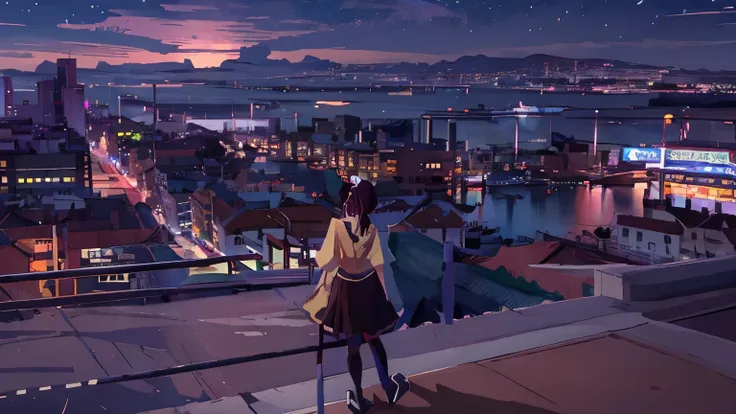 anime girl looking at the city at night, anime aesthetics, anime wallpaper 4k, anime wallpaper 4k, lofi girl, anime art wallpape...