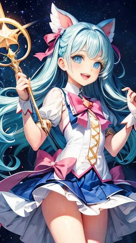 Magical girl,light blue hair,blue eyes,cute,smile,open your mouth,Magical girlの服