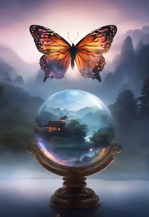 (best quality, 4k, 8k, high resolution, masterpiece:1.2), super detailed, actual:1.37 Close-up of the ball inside the ball, surrounded by mystery, Glowing mist. The sphere is made of crystal clear glass, Reflection of ambient light. The inner sphere is sma...