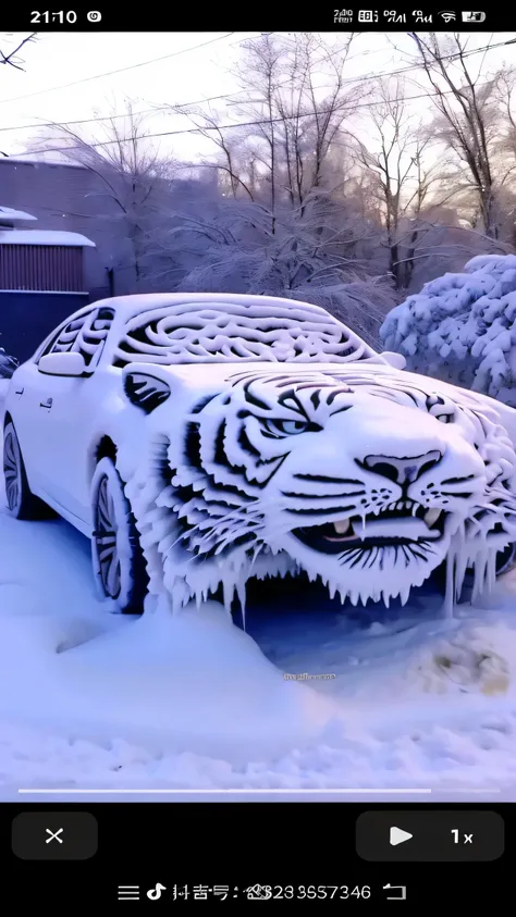 arafed car covered with snow with a tiger head on the hood, 一切都是made of ice的, made of ice, covered in ice, ice sculpture, scary sharp cold, tiger_beast, tiger head, cold眼神, ice sculpture, Lengxue, 冰冻的ice sculpture像, Extremely true, Strong winter aesthetics...