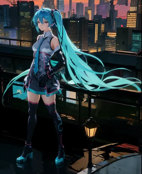 anime girl with blue hair standing on the roof overlooking the city, badass anime 8k, anime wallpaper 4k, anime style 4k, anime ...