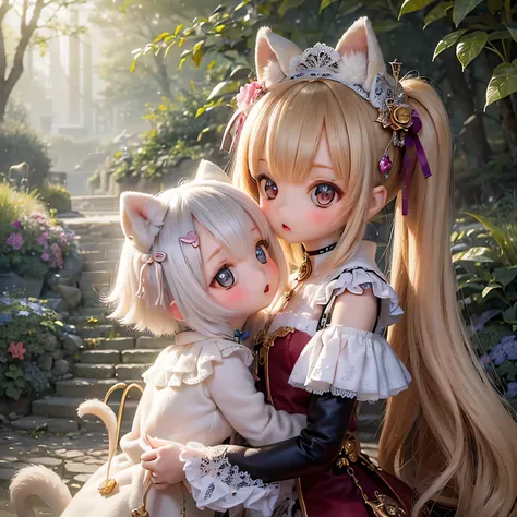 Ermine girls chibi is an extremely cute and enchanting art piece. It depicts two adorable girls with ermine features in a chibi style. The girls have big round eyes with long eyelashes that add to their charm. They have delicate, button-like noses and swee...