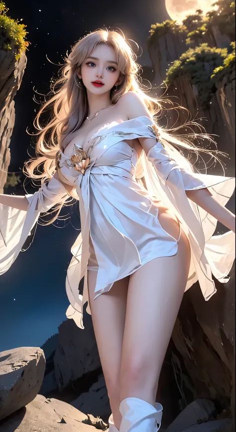 ((bare shoulders)), ((whole body)), actual, fashion girl, red lips, mature women, cosmetics, big eyes, beautiful eyes, ((whole body)), ((from below)), (best quality, masterpiece:1.2), Super detailed, (actual:1.37), ((Sexy long legs)), beautiful, young and ...