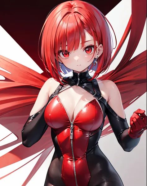 Close-up,highest quality, ultra detail, High quality CG drawing, The most delicate and beautiful, Floating gently, High resolution, (1 girl), (Highest image quality,4K,8K,masterpiece:1.2),(all red hair:1.5),(short bob:1.5),bangs bangs,(red eyes:1.5), (Ultr...