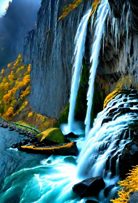 the mountains are flying and the sea is standing&quot;，it describes the majestic power of the waterfall.，rolling yellow water fa...