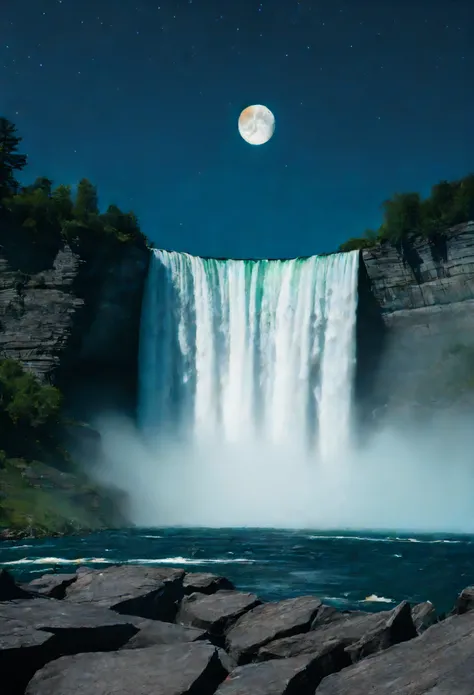 The shape of the entire Niagara Falls from top to bottom is very similar to a horseshoe, and this part of the waterfall is called the Canadian Horseshoe Falls. 90% of the water flows into the waterfall, with rugged rocks, a huge moon, and stars at night,
M...