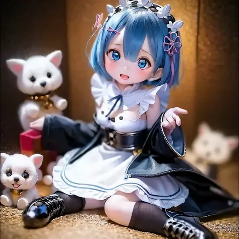 A 5-year-old girl named Rem, depicted in a (((((((baby))))))) style, with beautifully detailed eyes, lips, and face. The artwork should have the best quality, with sharp focus and ultra-detailed rendering. The color palette should be vibrant and vivid.  Th...