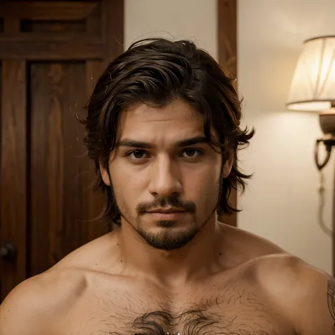 Um homem forte, cabelo compridinho, barba rasa, moreno