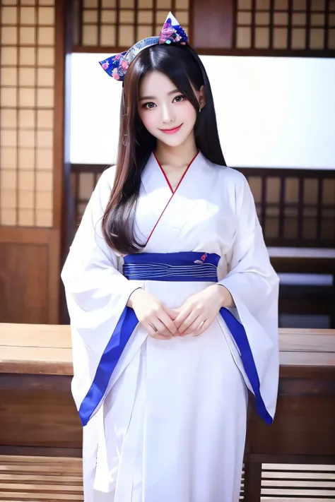 Onmyoji、woman、whole body、cute、white kimono、Sharp look、magic、24-years-old