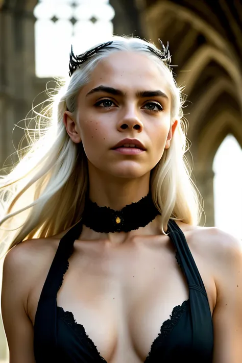 photo full shot solo portrait of [cara delevingne] as [daenerys targaryen] as a real-life version of (daenerys targaryen), targa...