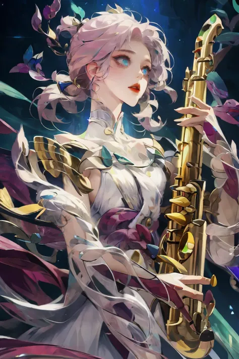 3d,King of Glory,New hero skin,change,heroine,Athena pictures,Dynamic,Correct light and dark lighting,设计一款King of Glory貂蝉绝世的新皮肤 masterpiece, best quality, Long flowing rainbow hair, blue, and green, masterpiece, best quality at best, light, saxophone blue,...