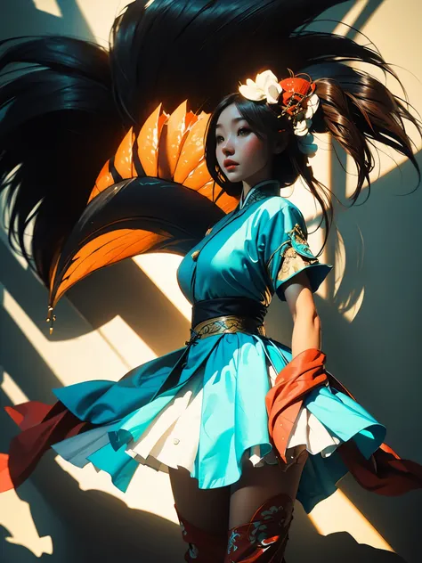 1girll，Tang dynasty skirt 1.3，Turquoise，Soft Light 1.3，Backlight 1.3，Light and shadow 1.3，Light color 1.3