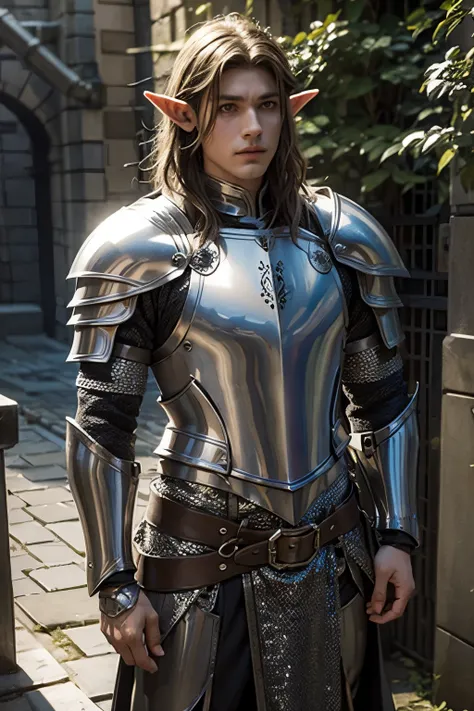 half-elf male knight in chain mail armor