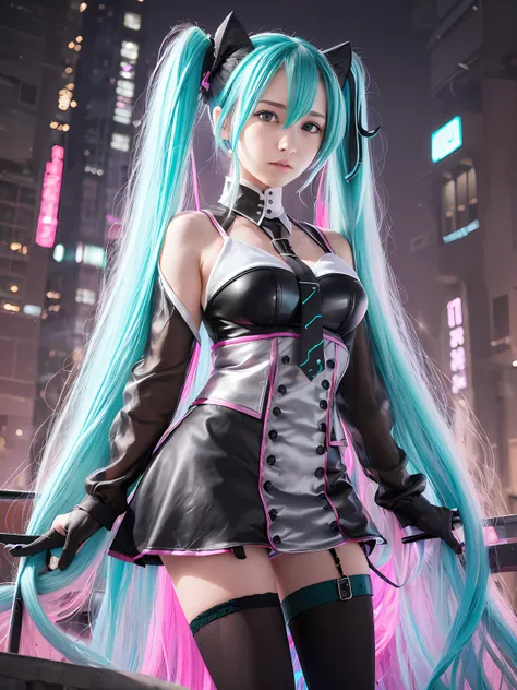 (lifelike:1.4),(1 girl), (best quality), (masterpiece), very detailed, detailed rendering, (high resolution), hatsune miku, gart...