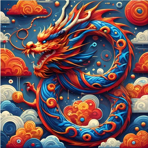 alphabet dragon totem design，abstract form of chinese dragon，scattered line shapes combined with english letter symbols，with int...